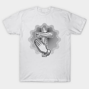 Cross of the Lord Jesus Christ and hands in prayer T-Shirt